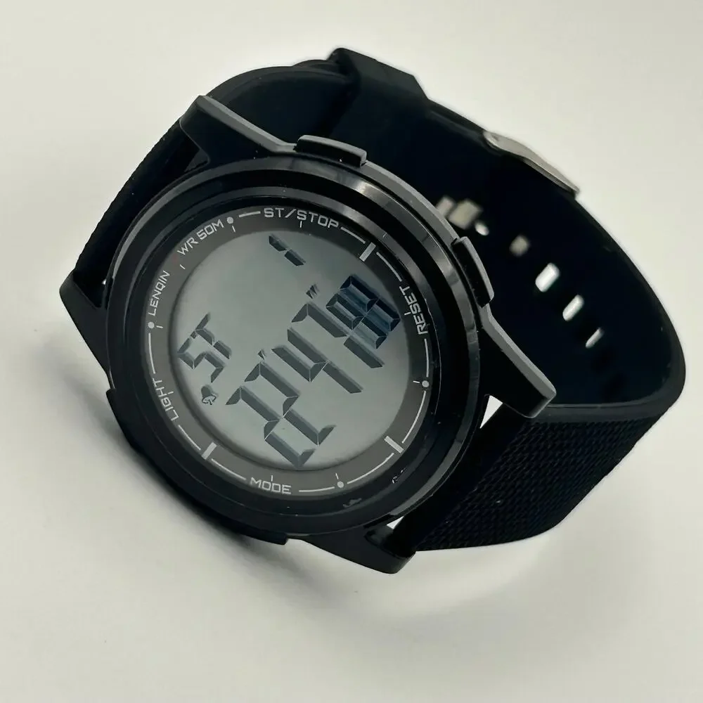 LENQIN Black Minimalist Men’s Digital Watch Working New Battery